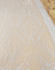 Lumiere - Off White - Bridal Beaded Lace Fabric by the Yard - Flowing Feather Flame-Like Beads Sequins Lace for Wedding Dress, Veil