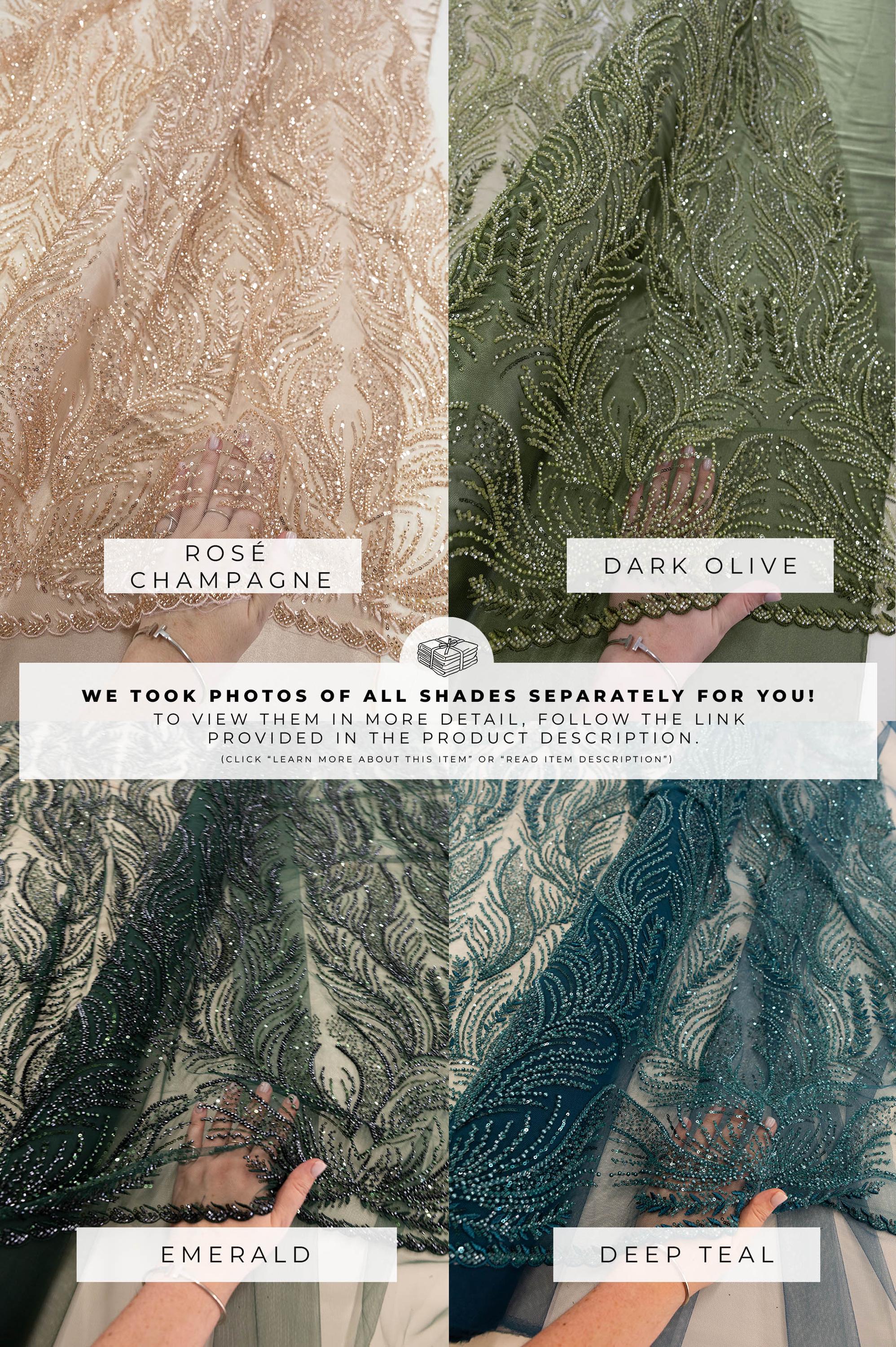 Lumiere - Emerald - Beaded Lace Fabric by the Yard