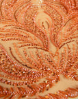 Lumiere - Orange - Beaded Lace Fabric by the Yard - Feather Sequin Mesh Lace for Prom Dress, Pageant Gown, Costume