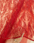 Lumiere - Dark Red - Beaded Lace Fabric by the Yard - Glowing Flame-Like Sequin Mesh Lace for Prom Dress, Evening Gown