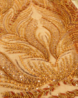 Lumiere - Brown Rust - Beaded Lace Fabric by the Yard - Flame Feather Art Deco Sequin Mesh Lace for Evening Dress, Gown, Costume