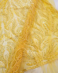 Lumiere - Yellow Sun - Beaded Lace Fabric by the Yard - Embroidered Glowing Flame Feather Sequin Mesh Lace for Prom Dress, Gown