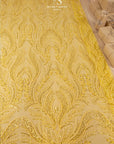 Lumiere - Yellow Sun - Beaded Lace Fabric by the Yard - Embroidered Glowing Flame Feather Sequin Mesh Lace for Prom Dress, Gown