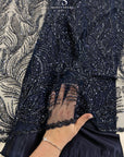 Lumiere - Deep Blue - Beaded Lace Fabric by the Yard - Feather Sequin Mesh Lace for Prom Dress, Evening Gown, Costume