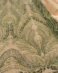 Lumiere - Dark Olive - Beaded Lace Fabric by the Yard - Feather or Flame-Like Sequin Embroidered Mesh Lace for Evening Dress, Gown, Costume