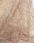 Lumiere - Rose Champagne - Beaded Lace Fabric by the Yard - Soft Flowing Feather, Like Wings Embroidered Sequin Lace for Bridal Dress, Gown