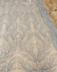 Lumiere - Silver Gray - Beaded Lace Fabric by the Yard - Flame-Like Feather Sequin Mesh Lace for Evening Dress, Gown