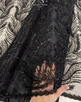 Lumiere - Black - Beaded Lace Fabric by the Yard - Flame-Like Feather Sequin Mesh Lace for Evening Dress, Gothic Gown